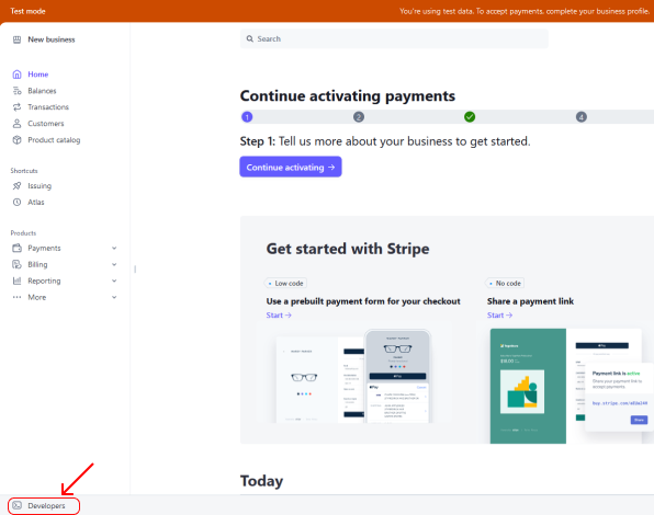 Stripe Developers Button